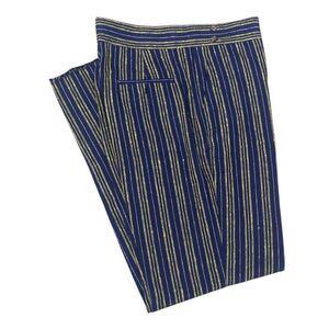 Mens Gurkha Pants 38 Blue Yellow Striped Cotton Straight Fit Flat Front Trousers